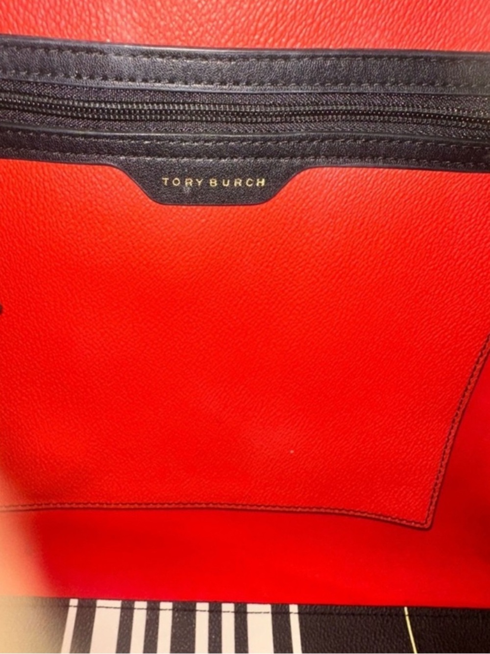 Tory Burch Kerrington Black & White Striped Square Tote - Picture 11 of 16